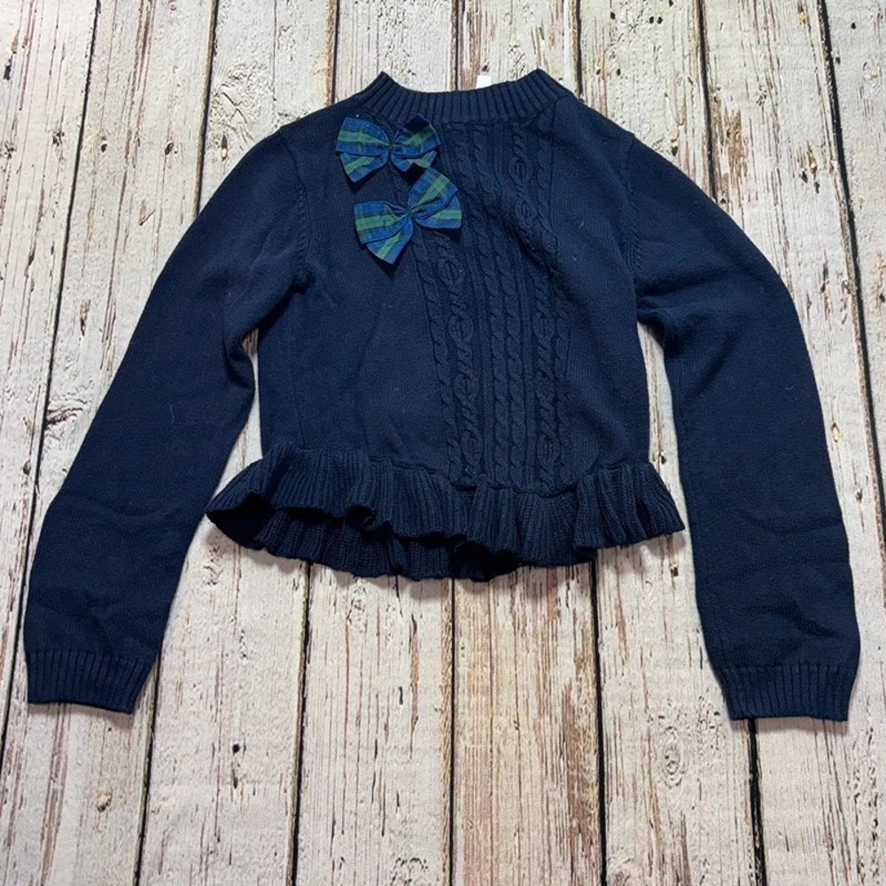 Janie and Jack sz 10 Girls Navy Blue Cable Knit Sweater with Bows